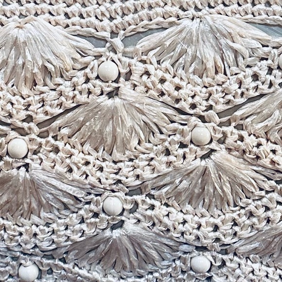 🌟2xHP🌟VTG 1960-70s Crocheted Cream Raffia Kiss Clasp Satchel Bag Jordan Marsh - Picture 9 of 12